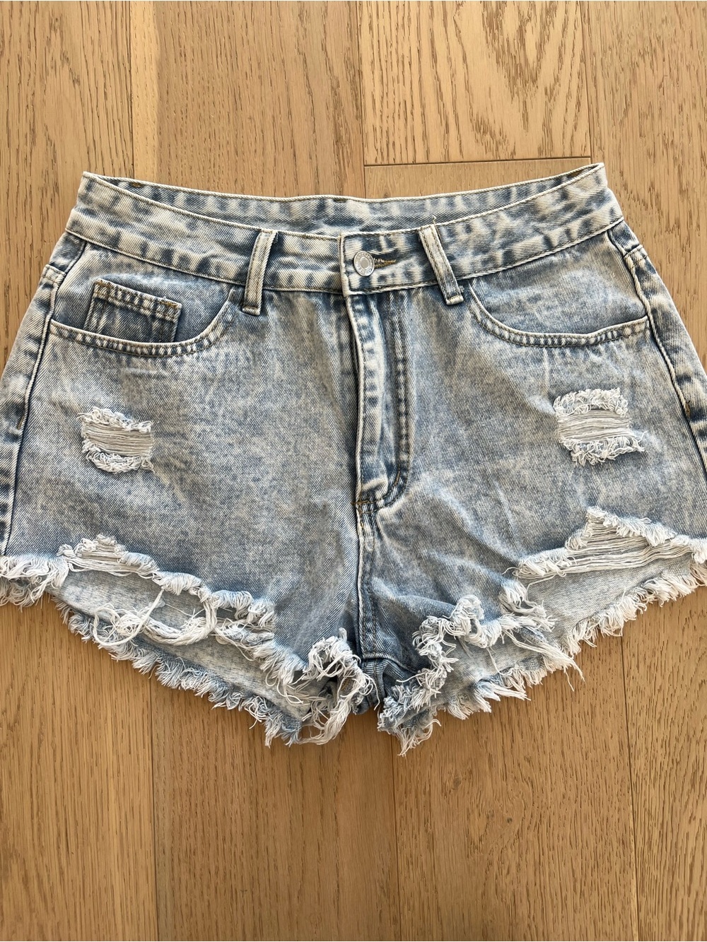 SHEIN Light Blue Distressed High-Waist Jean Shorts